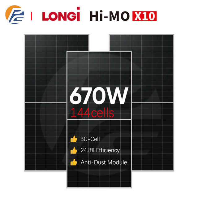 Longi Hi-Mo X10 Monocrystalline N-Type Topcon Half Cell Solar Panels 640W 650W 655W 660W 670W Photovoltaic Panels China Factory