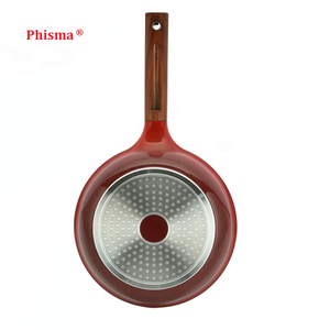 עיצוב מודרני באיכות גבוהה כלי מטבח עיצוב מודרני ואלומיניום קרמיקה מטגן מחבת זכוכית וידית עץ - Product Image 4