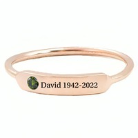 Bague en acier inoxydable à bande fine et barre incurvée, personnalisable avec pierre de naissance et lettre gravée, bijou tendance pour fête