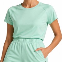 Ensemble T-shirt Raglan Vert Menthe et Short Athlétique Femme Deux Pièces Col Rond Ourlet Delfin Séchage Rapide Été Vente en Gros