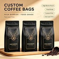 Sachet de café à fond plat avec valve et fermeture éclair, en aluminium de qualité alimentaire, pour feuilles de thé et commerce de détail, imprimé par gravure