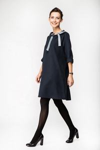 Classic Style 100% Pure Soft Linen Fabric Women French Dress With Styling Ribbon Bow Neck Tunic Perfect Dress For Autumn Season - Product Image 5