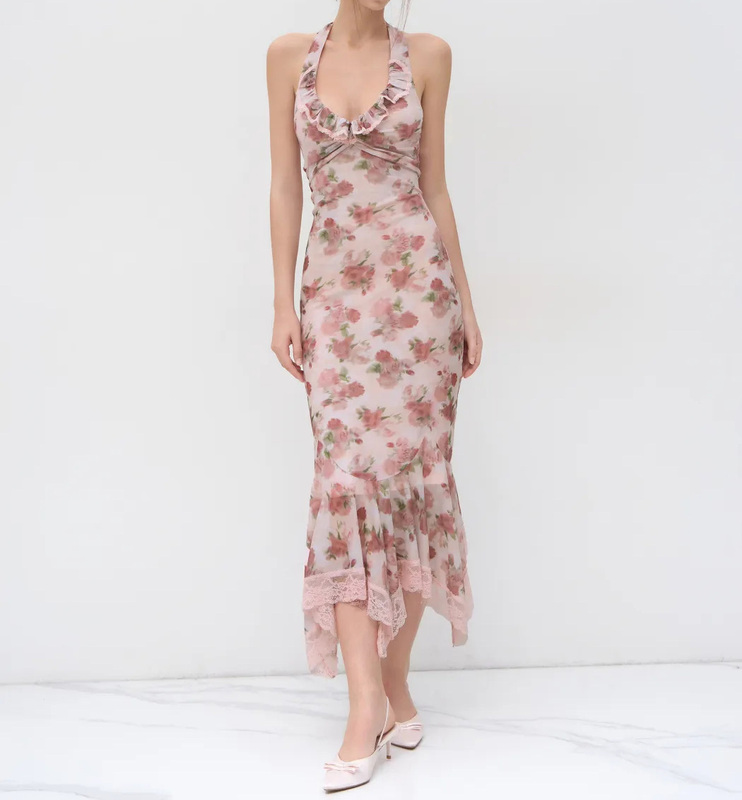 Blush Pink Satin Cowl Neck Maxi