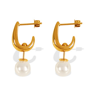 Pendientes Geométricos con Perlas de Agua Dulce en Forma de U, Aleación de Zinc, Oro y Plata, Joyería de Moda - Product Image 5