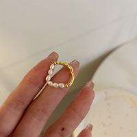 Bijoux géométriques en or 18 carats à la mode, bague en perles avec cordon élastique réglable pour femmes