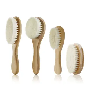 Private Label Eco-friendly High Quality Goat Hair Baby Brush Wooden Baby Hair Brush Laser, Baby Hair Brush and Comb Set