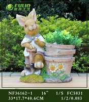 Pot de fleurs en résine lapin de Pâques grandeur nature 16 pouces, statue de lapin de dessin animé, jardinière animale pour ferme, parc, maison, décorations