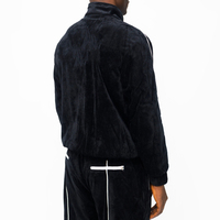 Survêtement coupe-vent de haute qualité 2 pièces en velours avec fermeture éclair, vestes et pantalons, bande réfléchissante, survêtements en velours personnalisés pour hommes