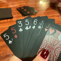 Cartes à jouer noires mates imperméables de luxe, design minimaliste en or rose pour le poker professionnel