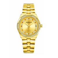 AIKEFELLER AF2671 Montre mécanique pour homme, ton or, verre saphir, aiguilles, 42 mm, 12 mm d'épaisseur, étanche 3 ATM, incrustée de diamants, luxe