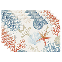 Ensemble de 4 sets de table nautiques, 12x18 pouces, sur le thème de l'océan, avec étoiles de mer et coraux, nappes de table lavables pour mariage