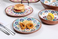 Service de vaisselle jetable rond en mélamine de luxe OEM avec motif végétal pour mariage et usage extérieur, sans danger pour les aliments