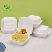 Boîte jetable biodégradable Sumkoka en bagasse de canne à sucre 6'' pour hamburgers, emballage alimentaire en bagasse de canne à sucre, contenant alimentaire à emporter