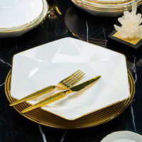 Jingdezhen Ensemble de vaisselle en céramique peinte à la main à bord doré, bol et assiette de 4 pièces allant au lave-vaisselle, cadeau de style chinois vintage