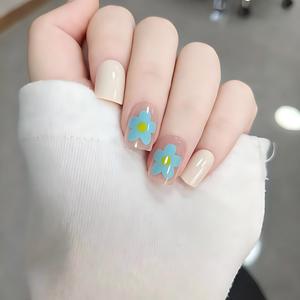 <span class=keywords><strong>Uñas</strong></span> Postizas Cortas Cuadradas con Diseño Floral en el Centro, <span class=keywords><strong>Color</strong></span> <span class=keywords><strong>Rosa</strong></span> Nude, <span class=keywords><strong>Azul</strong></span> <span class=keywords><strong>y</strong></span> Amarillo Margarita, Material ABS, Lindas <span class=keywords><strong>Uñas</strong></span> Postizas para Mujer, Salón de Belleza - Product Image 4