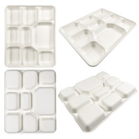 Plateau rectangulaire biodégradable robuste à 9 compartiments 330*265mm plaque de pulpe de canne à sucre plaque de bagasse jetable écologique