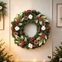 Couronne de Noël floquée en pin mélangé, classique et élégante, pour porte d'entrée et fêtes - Prix de gros