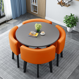 Ensemble <span class=keywords><strong>de</strong></span> table à manger durable <span class=keywords><strong>4</strong></span> places, ensemble <span class=keywords><strong>de</strong></span> salle à manger 5 pièces avec table et <span class=keywords><strong>chaises</strong></span> combinées, forme ronde en bois grainé - Product Image 4