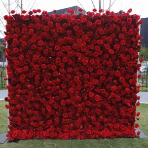 BD060 alta densidad alto nivel sentido 3 capas flor fila 5D rojo seda Artificial Rosa flor pared Panel telón de fondo boda decorativo