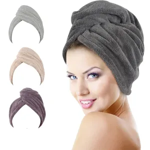 Toalha de microfibra para cabelo, toalha personalizada de spa absorvente super rápida para mulheres, turbante macio com botões