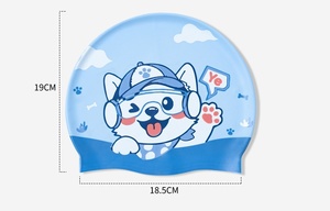 Bonnet de bain en silicone pour enfants, dessin animé, imperméable, <span class=keywords><strong>protection</strong></span> des oreilles, <span class=keywords><strong>bandeau</strong></span> doux, design mignon pour garçons et filles, cheveux longs, <span class=keywords><strong>natation</strong></span> - Product Image 6