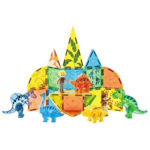 Brinquedo forte do dinossauro do ímã 49pcs com impressão Plastic Magnetic Blocks Zoo Building Toys Telhas magnéticas