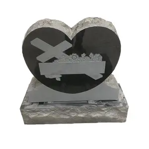 Black Granite Gravestone Memorial Tombstone Headstone With Carved Heart Shaped For Graves