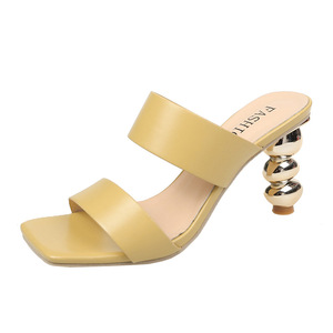 2025 Summer Fashion Electroplated Flip-flops High <b>Heels</b> Ladies Shoes Irregular-Shaped Gourd-Heeled Sexy Ankle <b>Strap</b> Large Winter - Product Image 2