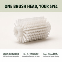 Tête de brosse cylindrique à entraînement par axe, base en plastique blanc, poils en nylon PA PP PPT, 5-200 mm, brosse sur mesure non standard