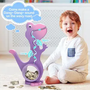 Personalized Purple Wooden Dinosaur Piggy Bank Boalord For Boys Kids Gift Big Belly Animal Coin Wooden Piggy Bank