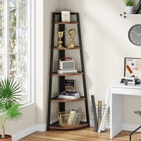 Étagère d'angle industrielle Tribesigns de 70 pouces de hauteur, bibliothèque d'angle rustique à 5 niveaux, support pour plantes pour le salon