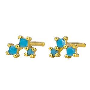 Gemnel New Arrivals S925 Sterling Silver 18K Gold plated Turquoise Zircon Bar Stud Earring Fine Jewelry Piercing Jewelry