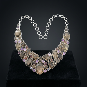 Geometric <b>Statement</b> <b>Necklace</b> Women's Silver Plated Alloy Natural Stone Bezel Setting Link Chain Bohemia Party Jewelry - Product Image 3