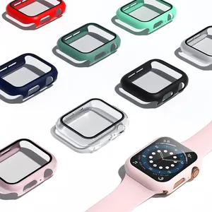 Watch Cover+3D Curved Tempered Glass for Apple Watch 45 41 44 40 42 38 Bumper+Screen Protector Case for Iwatch 7 SE 6 5 4 3 2
