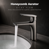 Robinet de lavabo en laiton Modèle 3266QH, monotrou, à poser sur le comptoir, gris anthracite, avec cartouche céramique classique, pour lavabo de salle de bain