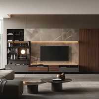 Ensemble de meuble mural TV moderne personnalisable, armoire d'angle incurvée, étagères ouvertes, montage mural, centre de divertissement pour salon, rangement