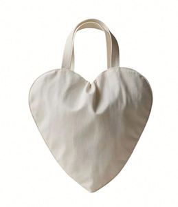 High Quality Customization <b>Printed</b> Nature Color Eco-friendly <b>Large</b> Capacity Reusable Heavy Canvas Tote Bag with Heart Shape - Product Image 3