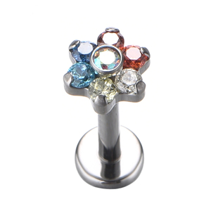 Fuxuan ASTM F136 Titane Piercing d'oreille multicolore avec motif floral fileté, pour cartilage, tragus, hélix, bijoux de piercing - Product Image 1