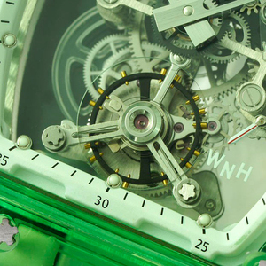 Montre mécanique automatique à tourbillon transparente verte pour homme, montre de sport squelette en cristal - Product Image 4