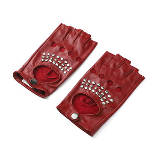 Gants en peau de mouton demi-doigt de fabrication fine Gants en <span class=keywords><strong>cuir</strong></span> véritable pour dames de mode - Product Image 3
