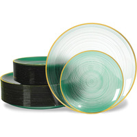 Assiettes de présentation carrées en plastique de luxe à bord doré, jetables, de qualité alimentaire, élégantes pour les réceptions, mariages et événements