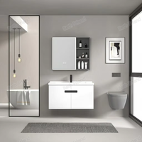 Ensemble de meuble-lavabo mural en aluminium nid d'abeille gris clair de 40 cm, gain de place, pour petite salle de bain compacte