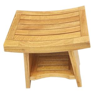 Tabouret de salle de bain incurvé en teck avec espace de rangement, siège de douche en bois massif 44x30,5x46cm, banc de bain multifonctionnel - Product Image 5