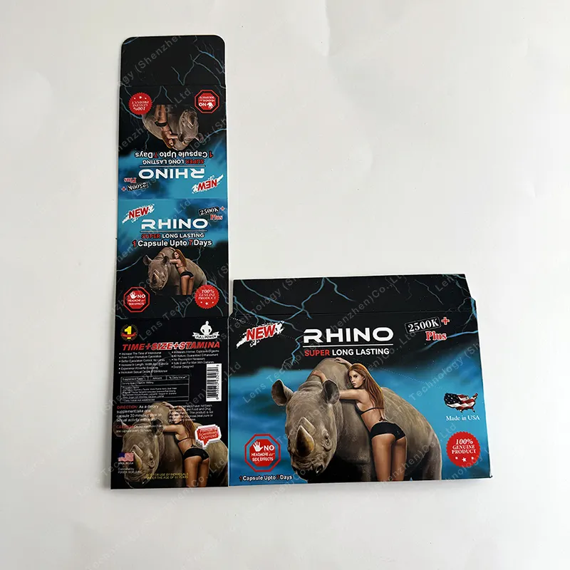 Custom design 3D blister card with label sticker male enhancement Rhino pills box for capsule packaging