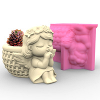Poupée mignonne petite fille plante Pot moule cheveux bouclés fille fleur panier gypse béton ange en forme de vase pots de fleurs moule en silicone