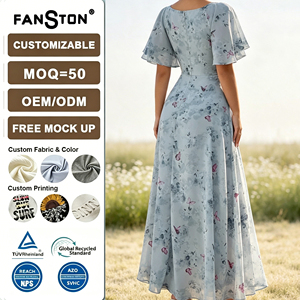 Vestido de Gasa con Cuello Cuadrado para Mujer 2026, Elegante Estampado Floral, Falda de Verano, Vestido Mini Casual de Manga Corta con Corte <span class=keywords><strong>en</strong></span> A, Venta al por Mayor de Moda - Product Image 2