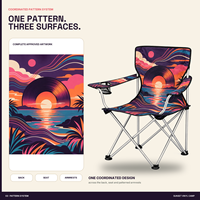 Chaise de camping en gros Camp Master avec accoudoir unique, porte-gobelet et logo et motif personnalisés pour le camping musical