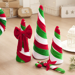 LINGKAI <b>Red</b> <b>Green</b> Fabric Wrapped <b>Christmas</b> Cone Tree <b>and</b> Gift Box Set Tabletop Ornament for Xmas Home Party <b>Decor</b> - Product Image 4