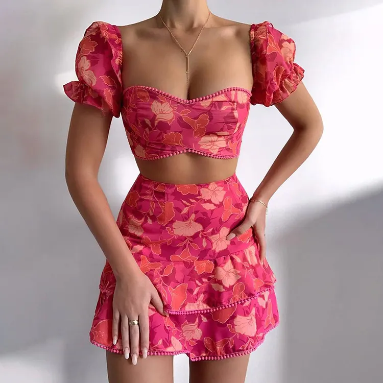 Женский комплект из 2 предметов, шифоновое пляжное платье с оборками и многослойной юбкой в стиле «Бангкок», повседневное летнее платье с цветочным принтом, 2022