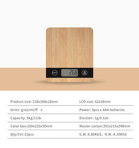 Welland 대나무 주방 규모 5KG 디지털 식품 용기 자연 무게 규모 - Product Image 6